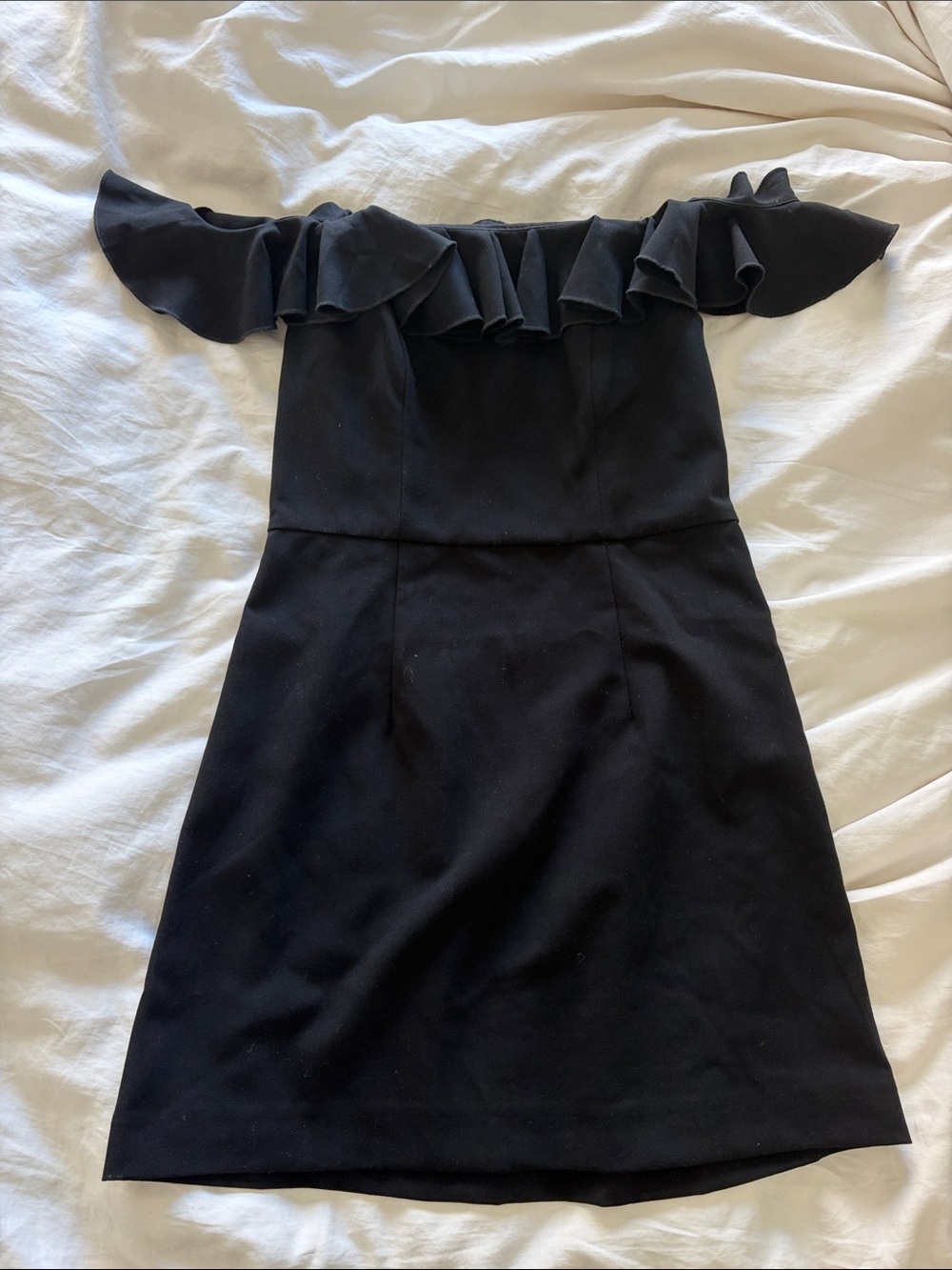 French Connection Black Off-Shoulder Ruffle Mini Dress